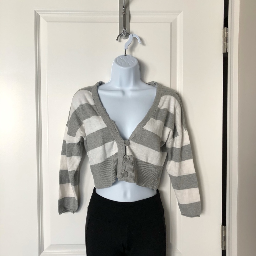 Women's Aeropostale Gray Striped Cardigan Sweater